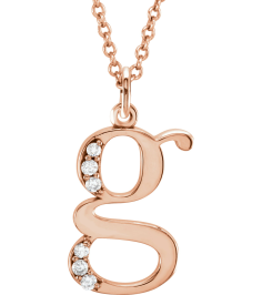 85803 Necklace Set 14K Rose Initial G Natural Diamond Round 1 Mm I1, G-H 0.025 Ctw 16 In Polished .025 Ctw Natural Diamond Initial Necklace