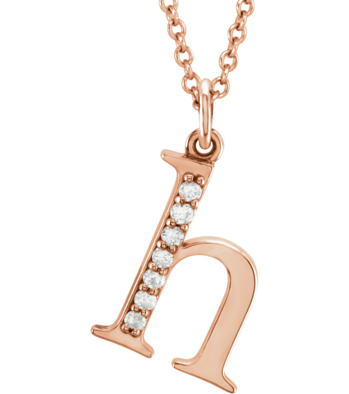 85803 Necklace Set 14K Rose Initial H Natural Diamond Round 1 Mm I1, G-H 0.03 Ctw 16 In Polished 0.03 Ctw Natural Diamond Initial Necklace