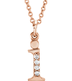 85803 Necklace Set 14K Rose Initial I Natural Diamond Round 1 Mm I1, G-H 0.02 Ctw 16 In Polished .02 Ctw Natural Diamond Initial Necklace