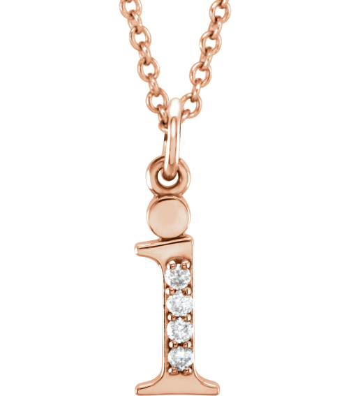 85803 Necklace Set 14K Rose Initial I Natural Diamond Round 1 Mm I1, G-H 0.02 Ctw 16 In Polished .02 Ctw Natural Diamond Initial Necklace