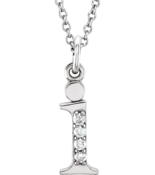 85803 Necklace Set 14K White Initial I Natural Diamond Round 1 Mm I1, G-H 0.02 Ctw 16 In Polished .02 Ctw Natural Diamond Initial Necklace