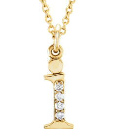 85803 Necklace Set 14K Yellow Initial I Natural Diamond Round 1 Mm I1, G-H 0.02 Ctw 16 In Polished .02 Ctw Natural Diamond Initial Necklace