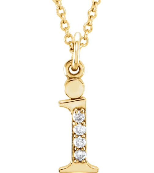 85803 Necklace Set 14K Yellow Initial I Natural Diamond Round 1 Mm I1, G-H 0.02 Ctw 16 In Polished .02 Ctw Natural Diamond Initial Necklace