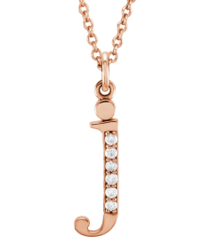 85803 Necklace Set 14K Rose Initial J Natural Diamond Round 1 Mm I1, G-H 0.025 Ctw 16 In Polished .025 Ctw Natural Diamond Initial Necklace
