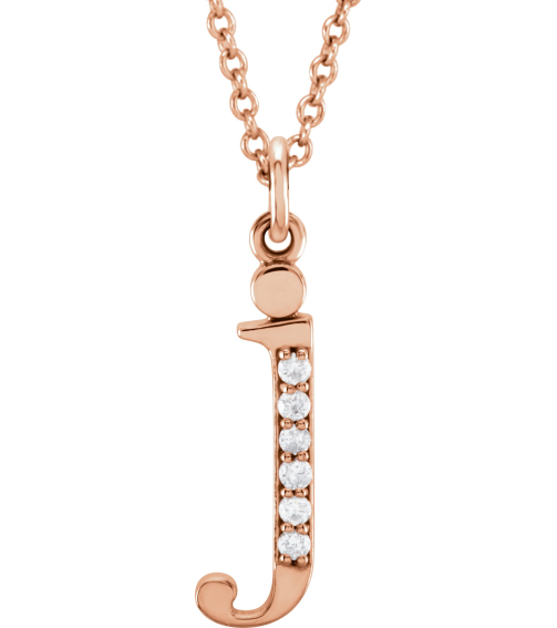 85803 Necklace Set 14K Rose Initial J Natural Diamond Round 1 Mm I1, G-H 0.025 Ctw 16 In Polished .025 Ctw Natural Diamond Initial Necklace