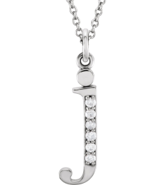 85803 Necklace Set 14K White Initial J Natural Diamond Round 1 Mm I1, G-H 0.025 Ctw 16 In Polished .025 Ctw Natural Diamond Initial Necklace