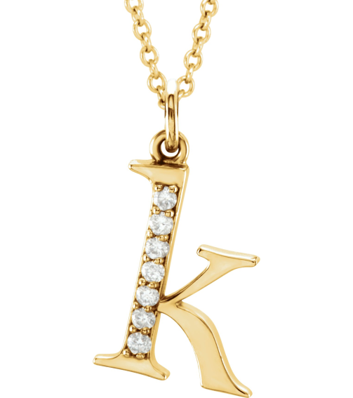 85803 Necklace Set 14K Yellow Initial K Natural Diamond Round 1 Mm I1, G-H 0.03 Ctw 16 In Polished 0.03 Ctw Natural Diamond Initial Necklace