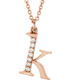 85803 Necklace Set 14K Rose Initial K Natural Diamond Round 1 Mm I1, G-H 0.03 Ctw 16 In Polished 0.03 Ctw Natural Diamond Initial Necklace