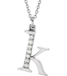 85803 Necklace Set 14K White Initial K Natural Diamond Round 1 Mm I1, G-H 0.03 Ctw 16 In Polished 0.03 Ctw Natural Diamond Initial Necklace