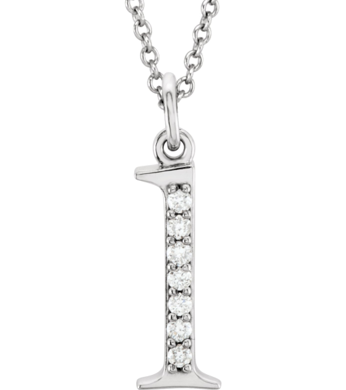 85803 Necklace Set 14K White Initial L Natural Diamond Round 1 Mm I1, G-H 0.03 Ctw 16 In Polished 0.03 Ctw Natural Diamond Initial Necklace