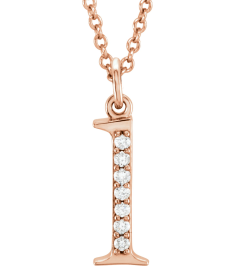 85803 Necklace Set 14K Rose Initial L Natural Diamond Round 1 Mm I1, G-H 0.03 Ctw 16 In Polished 0.03 Ctw Natural Diamond Initial Necklace