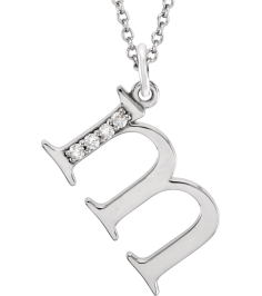 85803 Necklace Set 14K White Initial M Natural Diamond Round 1 Mm I1, G-H 0.02 Ctw 16 In Polished .02 Ctw Natural Diamond Initial Necklace