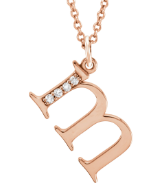 85803 Necklace Set 14K Rose Initial M Natural Diamond Round 1 Mm I1, G-H 0.02 Ctw 16 In Polished .02 Ctw Natural Diamond Initial Necklace