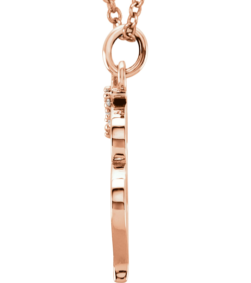 85803 Necklace Set 14K Rose Initial M Natural Diamond Round 1 Mm I1, G-H 0.02 Ctw 16 In Polished .02 Ctw Natural Diamond Initial Necklace