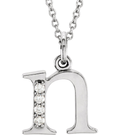 85803 Necklace Set 14K White Initial N Natural Diamond Round 1 Mm I1, G-H 0.02 Ctw 16 In Polished .02 Ctw Natural Diamond Initial Necklace