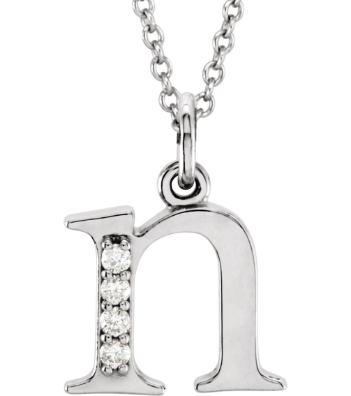 85803 Necklace Set 14K White Initial N Natural Diamond Round 1 Mm I1, G-H 0.02 Ctw 16 In Polished .02 Ctw Natural Diamond Initial Necklace
