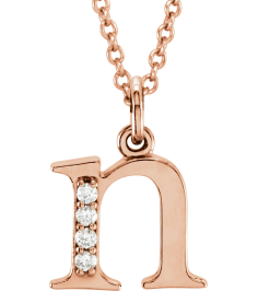 85803 Necklace Set 14K Rose Initial N Natural Diamond Round 1 Mm I1, G-H 0.02 Ctw 16 In Polished .02 Ctw Natural Diamond Initial Necklace
