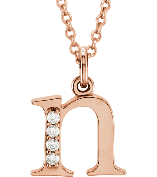 85803 Necklace Set 14K Rose Initial N Natural Diamond Round 1 Mm I1, G-H 0.02 Ctw 16 In Polished .02 Ctw Natural Diamond Initial Necklace