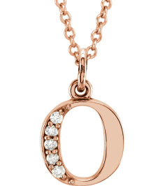 85803 Necklace Set 14K Rose Initial O Natural Diamond Round 1 Mm I1, G-H 0.02 Ctw 16 In Polished 0.02 Ctw Natural Diamond Initial Necklace