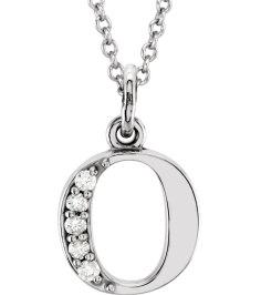 85803 Necklace Set 14K White Initial O Natural Diamond Round 1 Mm I1, G-H 0.02 Ctw 16 In Polished 0.02 Ctw Natural Diamond Initial Necklace