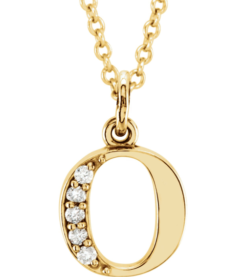 85803 Necklace Set 14K Yellow Initial O Natural Diamond Round 1 Mm I1, G-H 0.02 Ctw 16 In Polished 0.02 Ctw Natural Diamond Initial Necklace