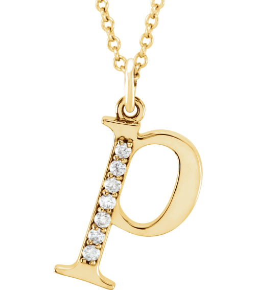 85803 Necklace Set 14K Yellow Initial P Natural Diamond Round 1 Mm I1, G-H 0.03 Ctw 16 In Polished 0.03 Ctw Natural Diamond Initial Necklace