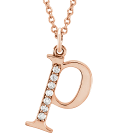 85803 Necklace Set 14K Rose Initial P Natural Diamond Round 1 Mm I1, G-H 0.03 Ctw 16 In Polished 0.03 Ctw Natural Diamond Initial Necklace