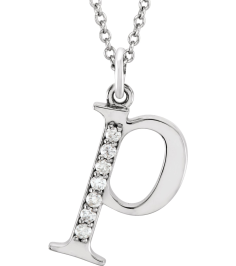 85803 Necklace Set 14K White Initial P Natural Diamond Round 1 Mm I1, G-H 0.03 Ctw 16 In Polished 0.03 Ctw Natural Diamond Initial Necklace