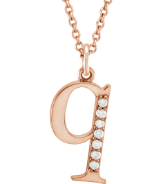 85803 Necklace Set 14K Rose Initial Q Natural Diamond Round 1 Mm I1, G-H 0.03 Ctw 16 In Polished 0.03 Ctw Natural Diamond Initial Necklace