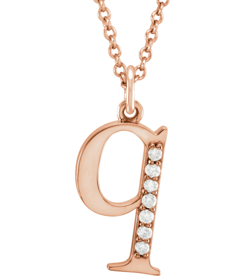 85803 Necklace Set 14K Rose Initial Q Natural Diamond Round 1 Mm I1, G-H 0.03 Ctw 16 In Polished 0.03 Ctw Natural Diamond Initial Necklace