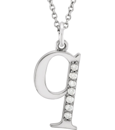 85803 Necklace Set 14K White Initial Q Natural Diamond Round 1 Mm I1, G-H 0.03 Ctw 16 In Polished 0.03 Ctw Natural Diamond Initial Necklace