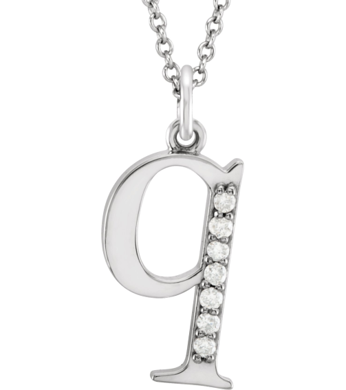 85803 Necklace Set 14K White Initial Q Natural Diamond Round 1 Mm I1, G-H 0.03 Ctw 16 In Polished 0.03 Ctw Natural Diamond Initial Necklace