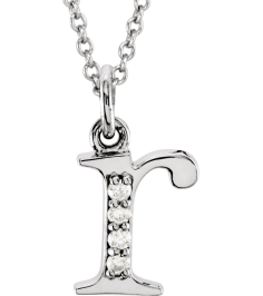 85803 Necklace Set 14K White Initial R Natural Diamond Round 1 Mm I1, G-H 0.02 Ctw 16 In Polished .02 Ctw Natural Diamond Initial Necklace