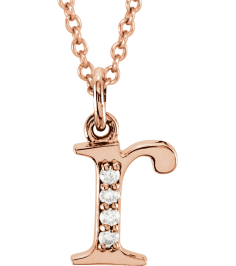 85803 Necklace Set 14K Rose Initial R Natural Diamond Round 1 Mm I1, G-H 0.02 Ctw 16 In Polished .02 Ctw Natural Diamond Initial Necklace
