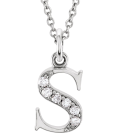 85803 Necklace Set 14K White Initial S Natural Diamond Round 1 Mm I1, G-H 0.025 Ctw 16 In Polished .025 Ctw Natural Diamond Initial Necklace