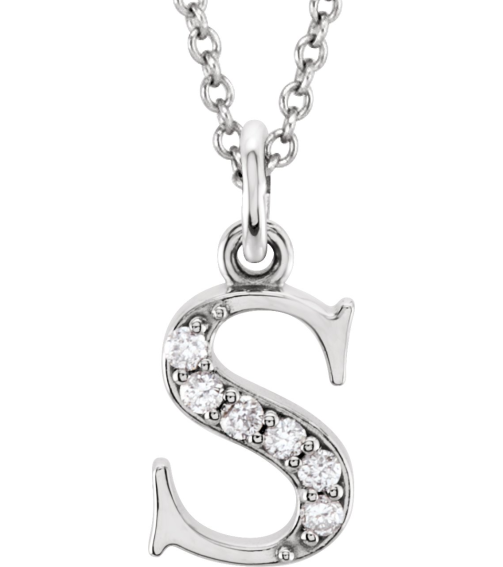 85803 Necklace Set 14K White Initial S Natural Diamond Round 1 Mm I1, G-H 0.025 Ctw 16 In Polished .025 Ctw Natural Diamond Initial Necklace