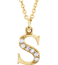 85803 Necklace Set 14K Yellow Initial S Natural Diamond Round 1 Mm I1, G-H 0.025 Ctw 16 In Polished .025 Ctw Natural Diamond Initial Necklace