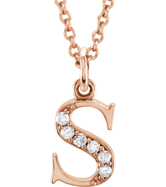 85803 Necklace Set 14K Rose Initial S Natural Diamond Round 1 Mm I1, G-H 0.025 Ctw 16 In Polished .025 Ctw Natural Diamond Initial Necklace