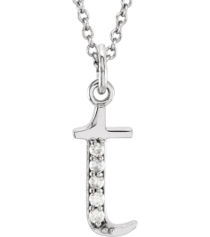 85803 Necklace Set 14K White Initial T Natural Diamond Round 1 Mm I1, G-H 0.025 Ctw 16 In Polished .025 Ctw Natural Diamond Initial Necklace
