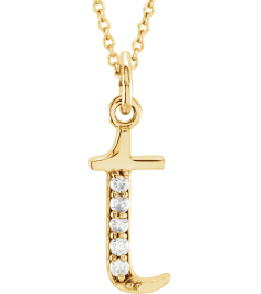 85803 Necklace Set 14K Yellow Initial T Natural Diamond Round 1 Mm I1, G-H 0.025 Ctw 16 In Polished .025 Ctw Natural Diamond Initial Necklace
