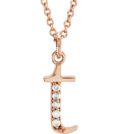 85803 Necklace Set 14K Rose Initial T Natural Diamond Round 1 Mm I1, G-H 0.025 Ctw 16 In Polished .025 Ctw Natural Diamond Initial Necklace