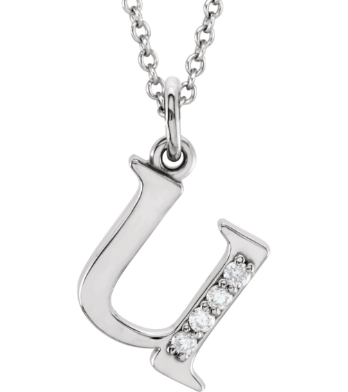 85803 Necklace Set 14K White Initial U Natural Diamond Round 1 Mm I1, G-H 0.02 Ctw 16 In Polished .02 Ctw Natural Diamond Initial Necklace
