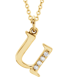 85803 Necklace Set 14K Yellow Initial U Natural Diamond Round 1 Mm I1, G-H 0.02 Ctw 16 In Polished .02 Ctw Natural Diamond Initial Necklace