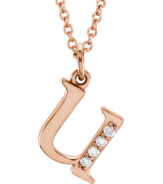 85803 Necklace Set 14K Rose Initial U Natural Diamond Round 1 Mm I1, G-H 0.02 Ctw 16 In Polished .02 Ctw Natural Diamond Initial Necklace