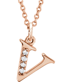 85803 Necklace Set 14K Rose Initial V Natural Diamond Round 1 Mm I1, G-H 0.02 Ctw 16 In Polished .02 Ctw Natural Diamond Initial Necklace