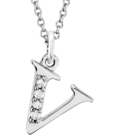 85803 Necklace Set 14K White Initial V Natural Diamond Round 1 Mm I1, G-H 0.02 Ctw 16 In Polished .02 Ctw Natural Diamond Initial Necklace