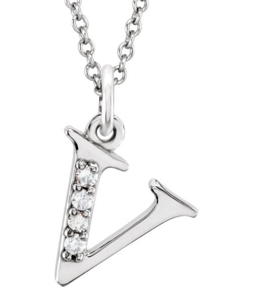 85803 Necklace Set 14K White Initial V Natural Diamond Round 1 Mm I1, G-H 0.02 Ctw 16 In Polished .02 Ctw Natural Diamond Initial Necklace