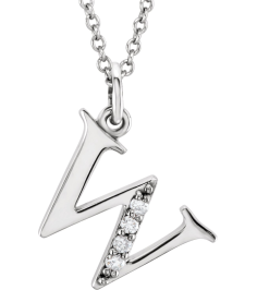 85803 Necklace Set 14K White Initial W Natural Diamond Round 1 Mm I1, G-H 0.02 Ctw 16 In Polished .02 Ctw Natural Diamond Initial Necklace
