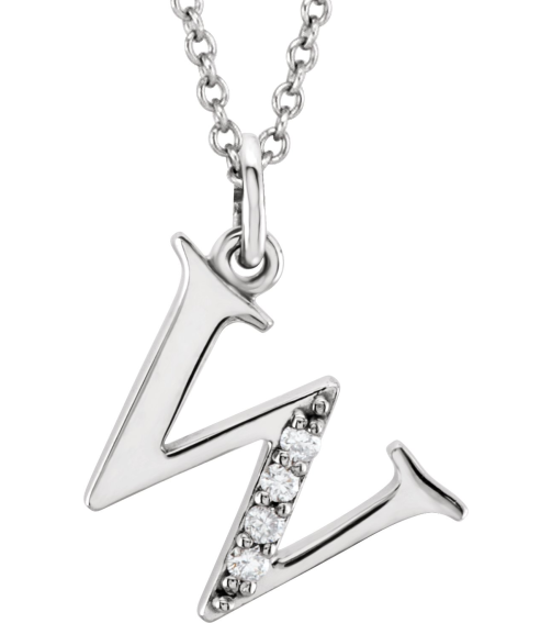 85803 Necklace Set 14K White Initial W Natural Diamond Round 1 Mm I1, G-H 0.02 Ctw 16 In Polished .02 Ctw Natural Diamond Initial Necklace