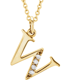 85803 Necklace Set 14K Yellow Initial W Natural Diamond Round 1 Mm I1, G-H 0.02 Ctw 16 In Polished .02 Ctw Natural Diamond Initial Necklace